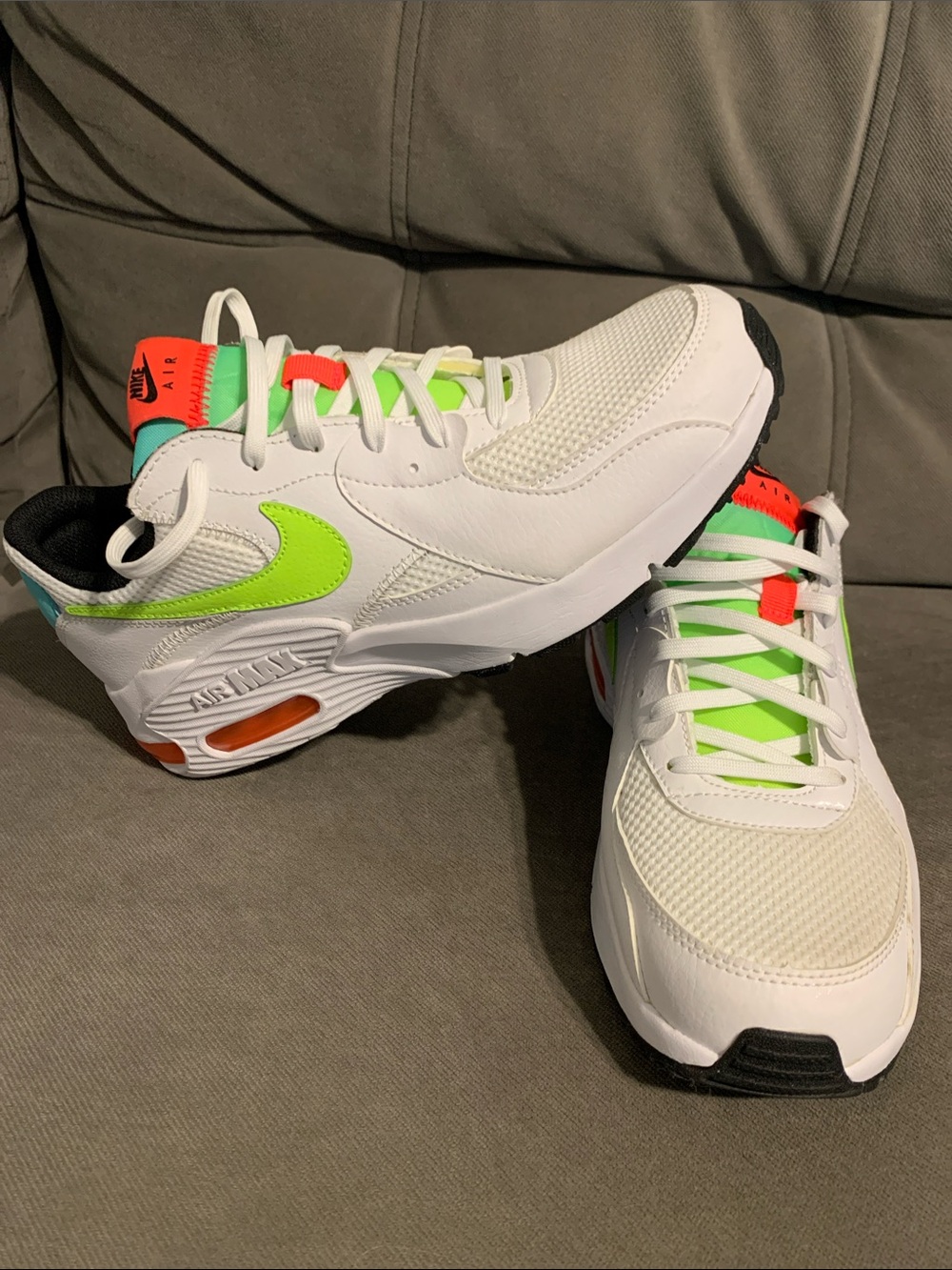 Nike Air Max White Sneakers with Neon Green and Orange Accents